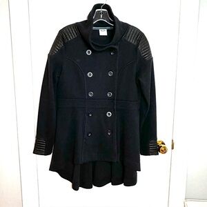 Harley Davidson - Black, Peacoat, Jacket, Double Breasted, Hi-Low Hem, Sz L EUC